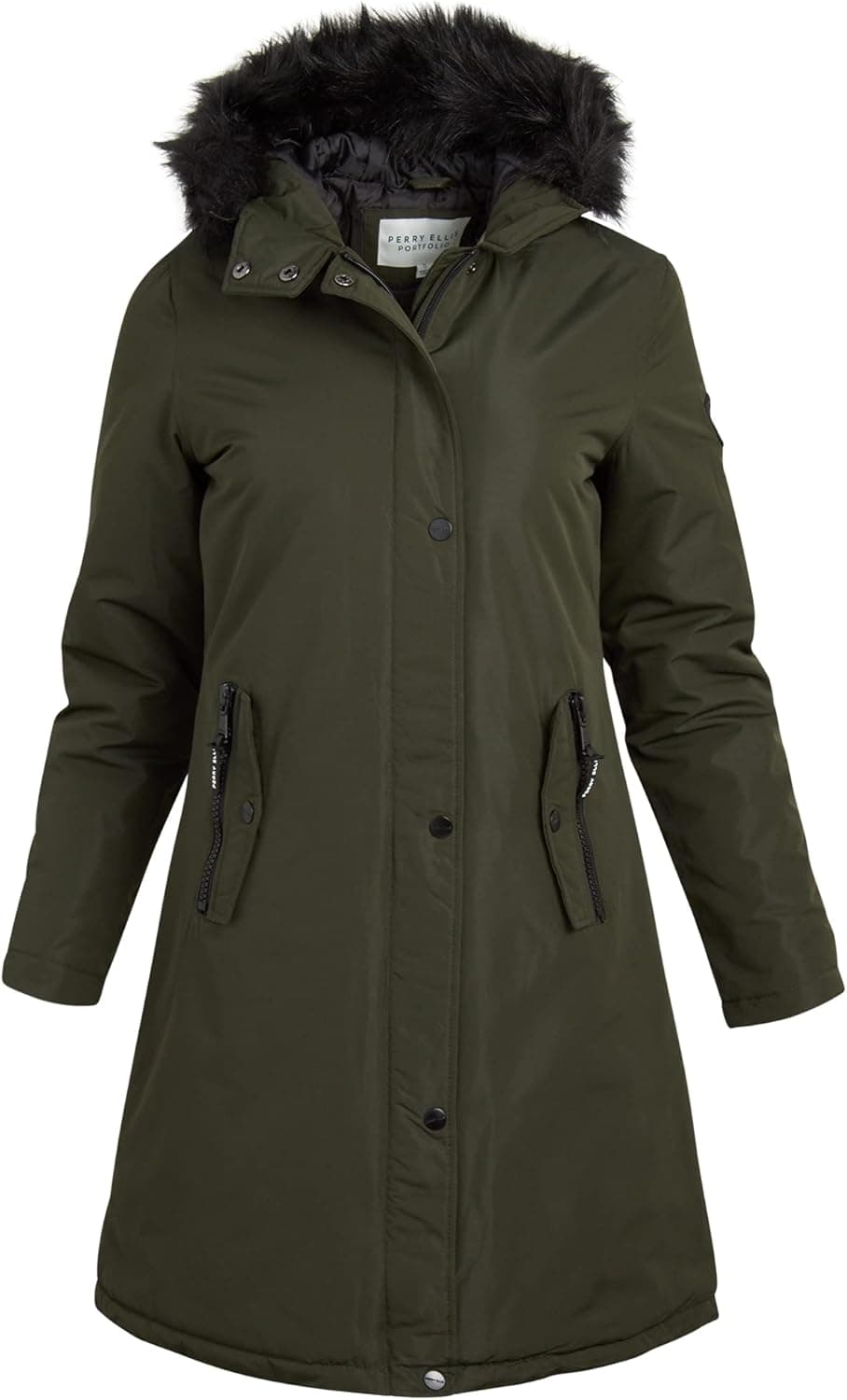 Perry Ellis Women's Winter Jacket - Long Expedition Parka Coat, Fur Trim Hood (Size: S-XL)