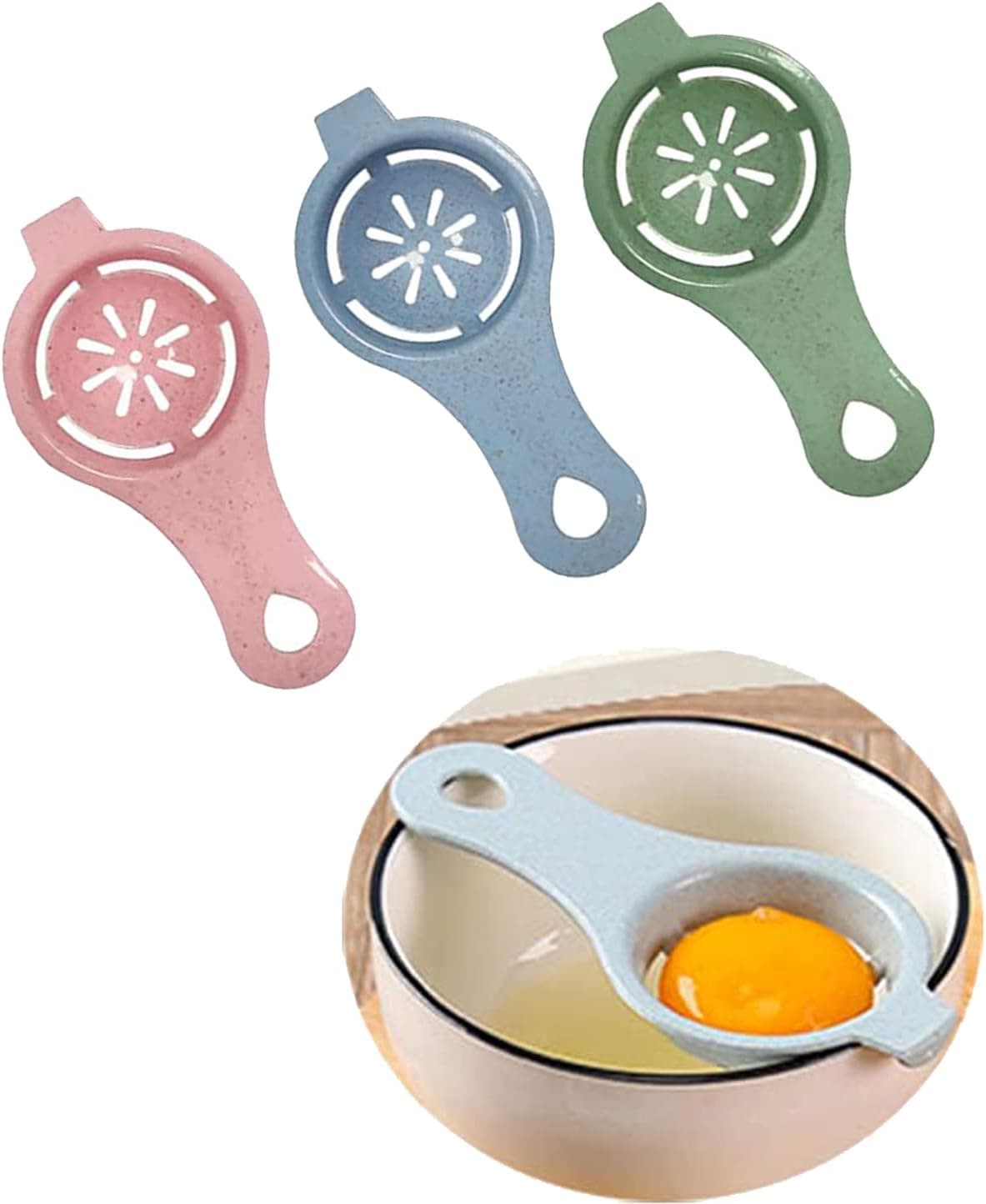 3 Pack Egg Separator Egg White Egg Yolk Integrity Not Broken Separation Filter Suitable for Kitchen Baking Cooking Pink Blue Green doksmeria