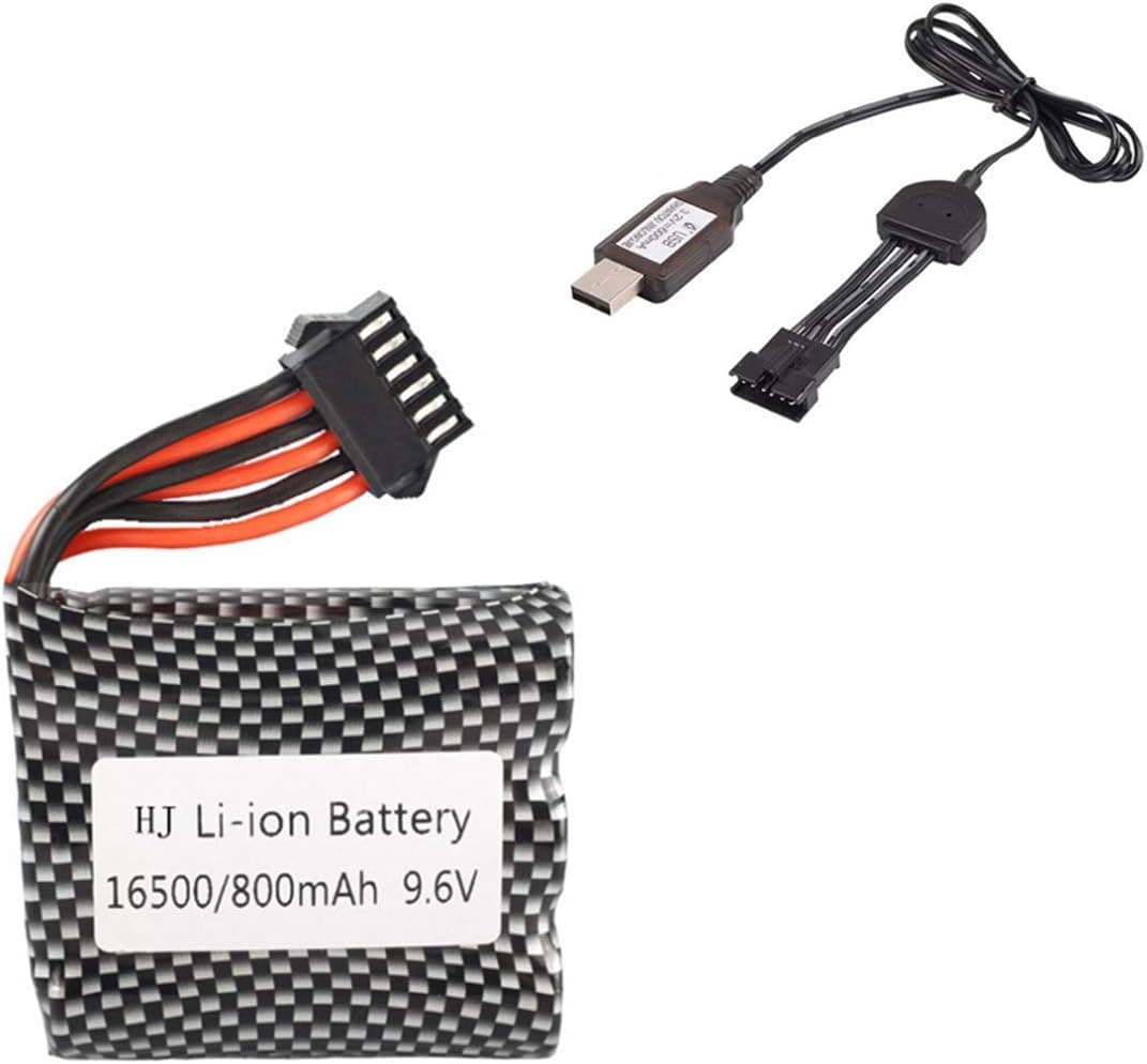 Black SM6P Plug 800mAh 9.6V 20C Rechargeable Lithium Battery with Charging USB Cable for High Speed RC Car S911 S912 9115 9116 9120 Remote Control Toy or RC Boat Plane Drone Monster Truck