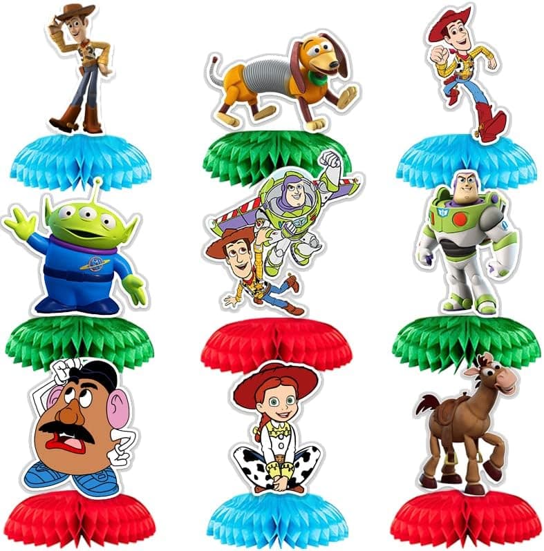 9pcsToy Story Honeycomb Centerpieces, 3D Table Decorations Honeycomb Balls for Toy Story Theme Birthday Party Supplies Double Sided Table Decorations Centerpieces Party Favors