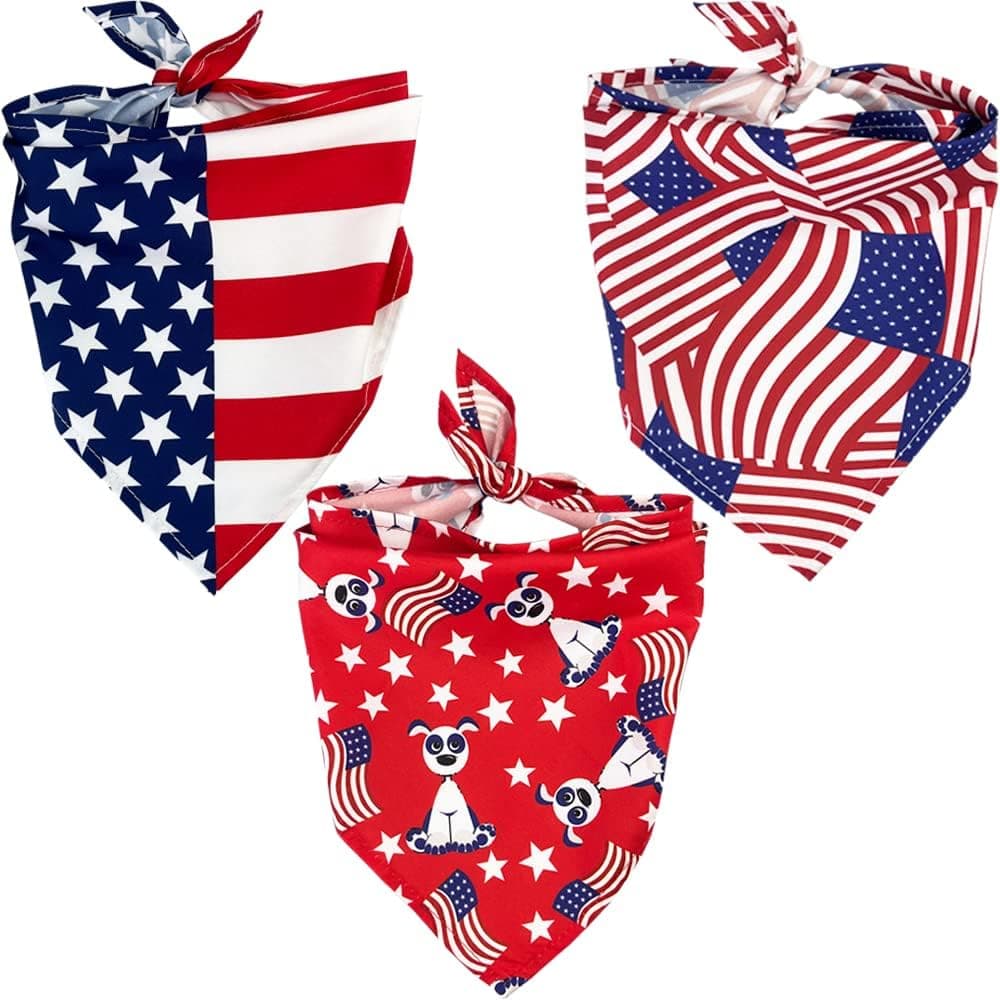 Dog Bandanas American Flag Scarfs for Independence Day 4th of July Reversible Triangle Bibs
