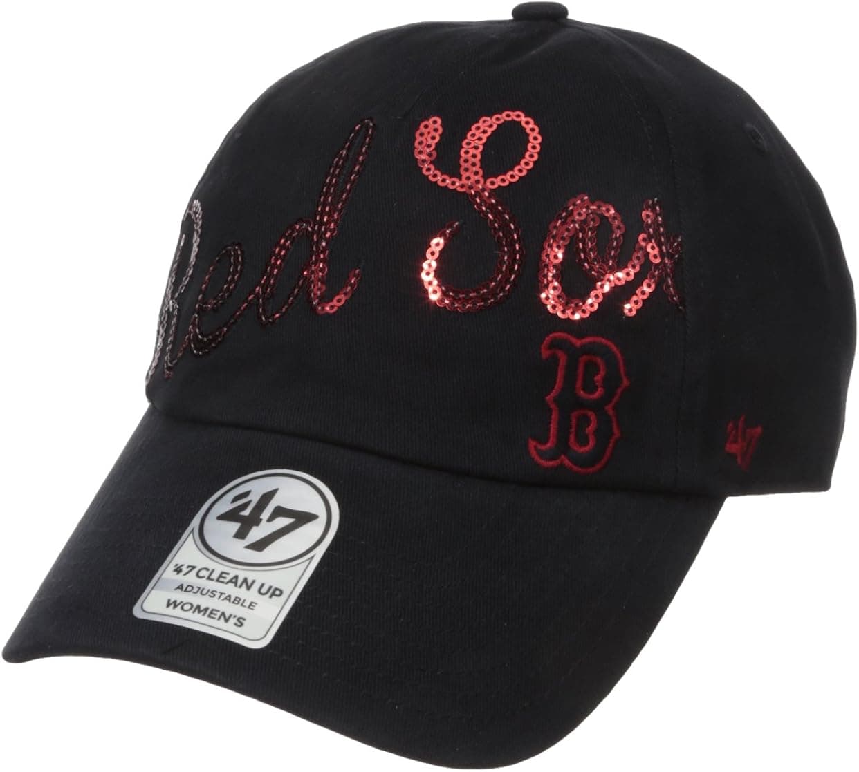 '47 MLB Boston Red Sox Women's Sparkle Script Clean Up Adjustable Hat, Navy