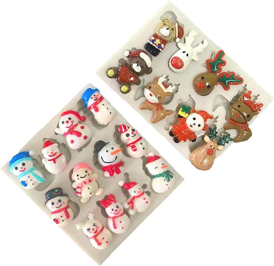 Cestony Christmas Elk Snowman Silicone Molds for DIY Cake Fondant Biscuit Cookies Soap Sugar Pudding Chocolate Hard Candies Dessert Candle Decor