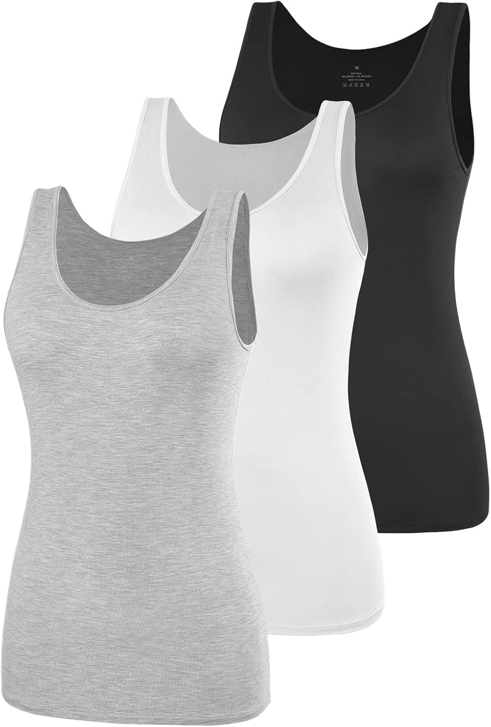 AMVELOP Elastic Tank Tops for Women Undershirts Pack of 4 Slim-Fit