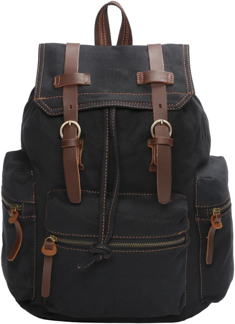 VOCHIC Mens Canvas Leather College School Bookbag Laptop Bag Rucksack Backpack Daypack