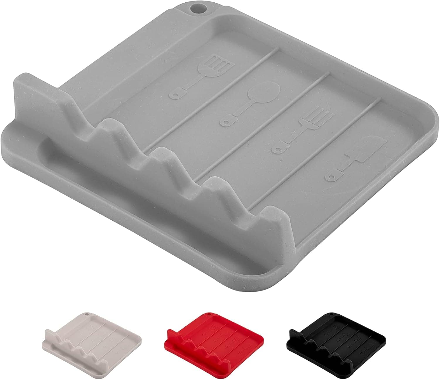 KITEXPERT Silicone Spoon Rest for Stove Top & Kitchen Counter - Non-Slip Utensil Rest with Drip Pad for Ladle, Spatula, Tongs and More Multifunctions - Heat Resistant Cooking Spoon Holder (Grey)