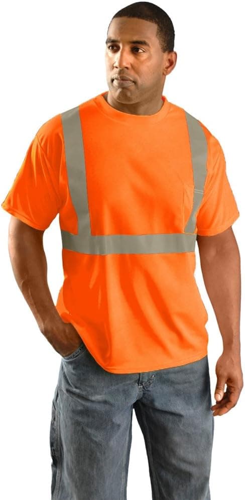 Classic Standard Wicking Birdseye Hi-Viz Reflective Safety Shirt - MED-ORANGE-