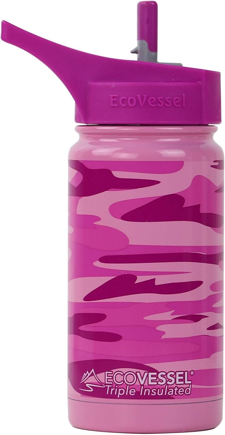 EcoVessel Frost Kid's TriMax Triple Insulated Stainless Steel Water Bottle with Flip Straw Top - 13 Ounces