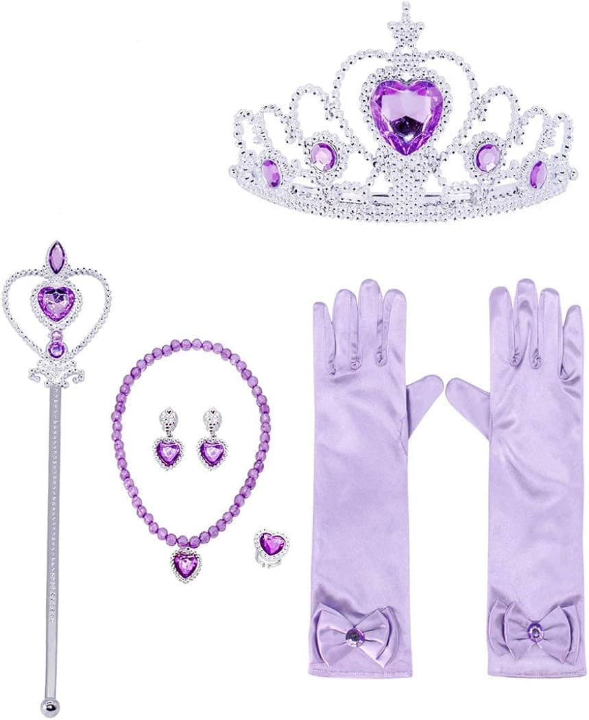 HenzWorld Princess Costume Dress Up Christmas Accessories Jewelry Gloves Wand Tiara Pretend Cosplay Party Gifts