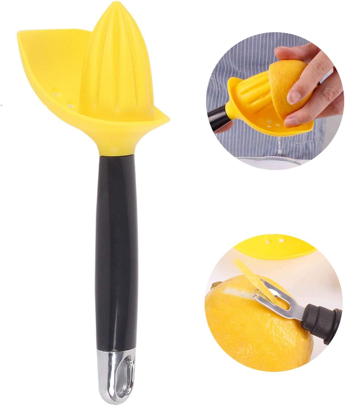 3 in 1 Citrus Lemon Orange Juicer & Zester Grater hand Manual lime press squeezer with Seed Catcher Stainless Steel Cheese Grater for Kitchen