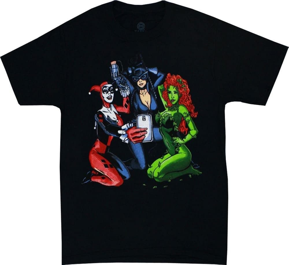 DC Comics Women of DC Taking a Selfie Men's T-Shirt (XXX-Large) Black