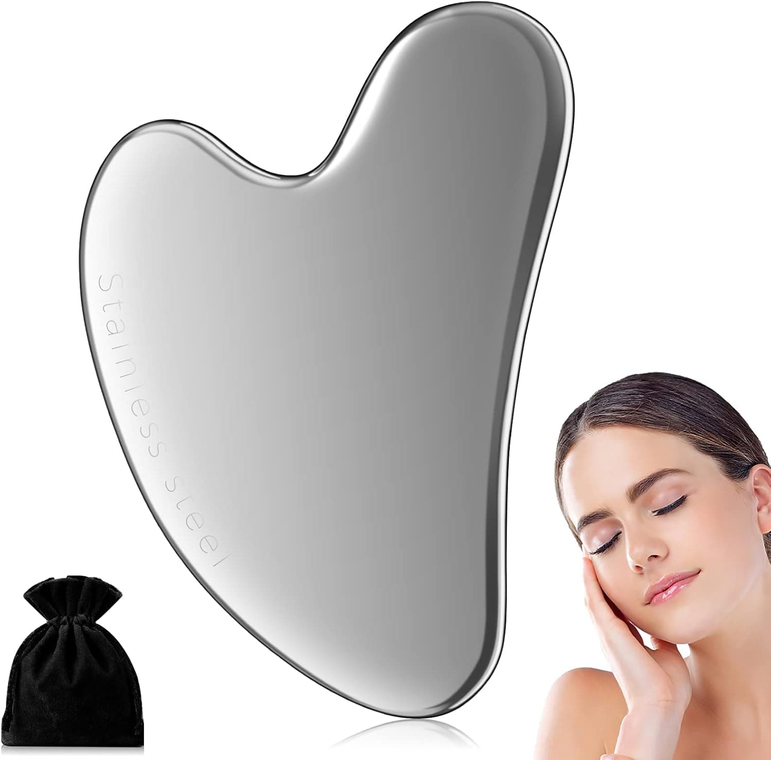 AURUZA Gua Sha Facial Tool, Stainless Steel GuaSha Face Lift Massage Beauty Metal Gua Sha Board Scraping Self Skincare Lymphatic Drainage Massager Lift Anti-Aging & Wrinkles Jawline Exerciser Tools