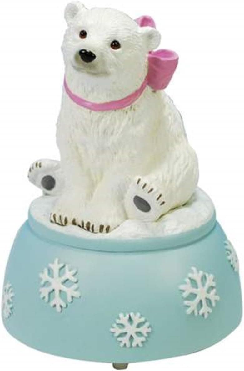WL SS-WL-20805, 4.25 Inch Polar Bear Musical Figurine with Snowflakes and Pink Bow, 4.25"