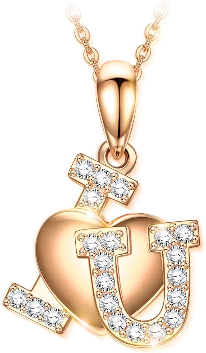 J.NINA 925 Sterling Silver Necklace,Letter U/M Silver Plated & Gold Plated Necklace, Heart Necklace With 3A Cubic Zirconia,Including Perfect Jewerly Box, Anniversary Birthday Gifts for Mom Her Wife