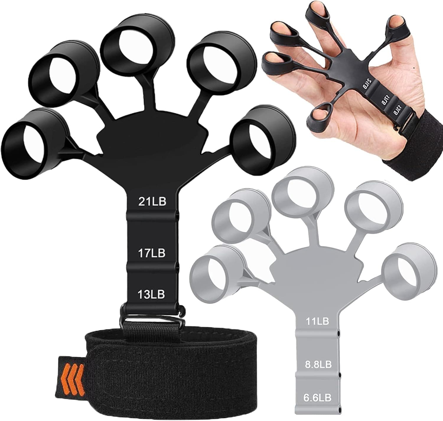 2 Pack Finger Strengthener, Finger Exerciser, Grip Strength Trainer, Hand Grip Resistance Bands, Adjustable 6 Resistant Finger Exerciser, for Hand Therapy & Finger Training