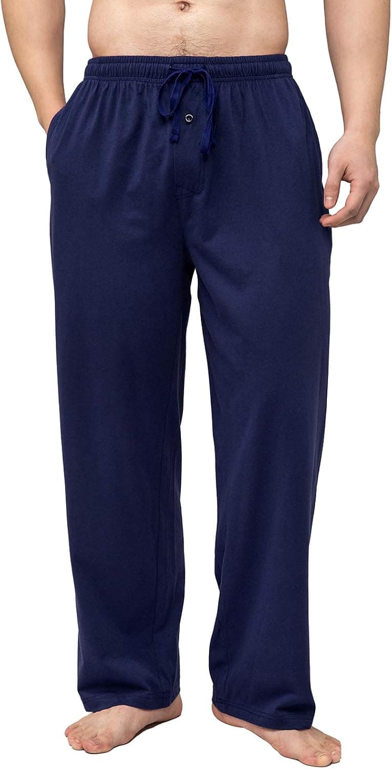 Bintangor Men's Sleep Pajama Pants 100% Cotton Knit Elastic Waistband Lounge Wear Long