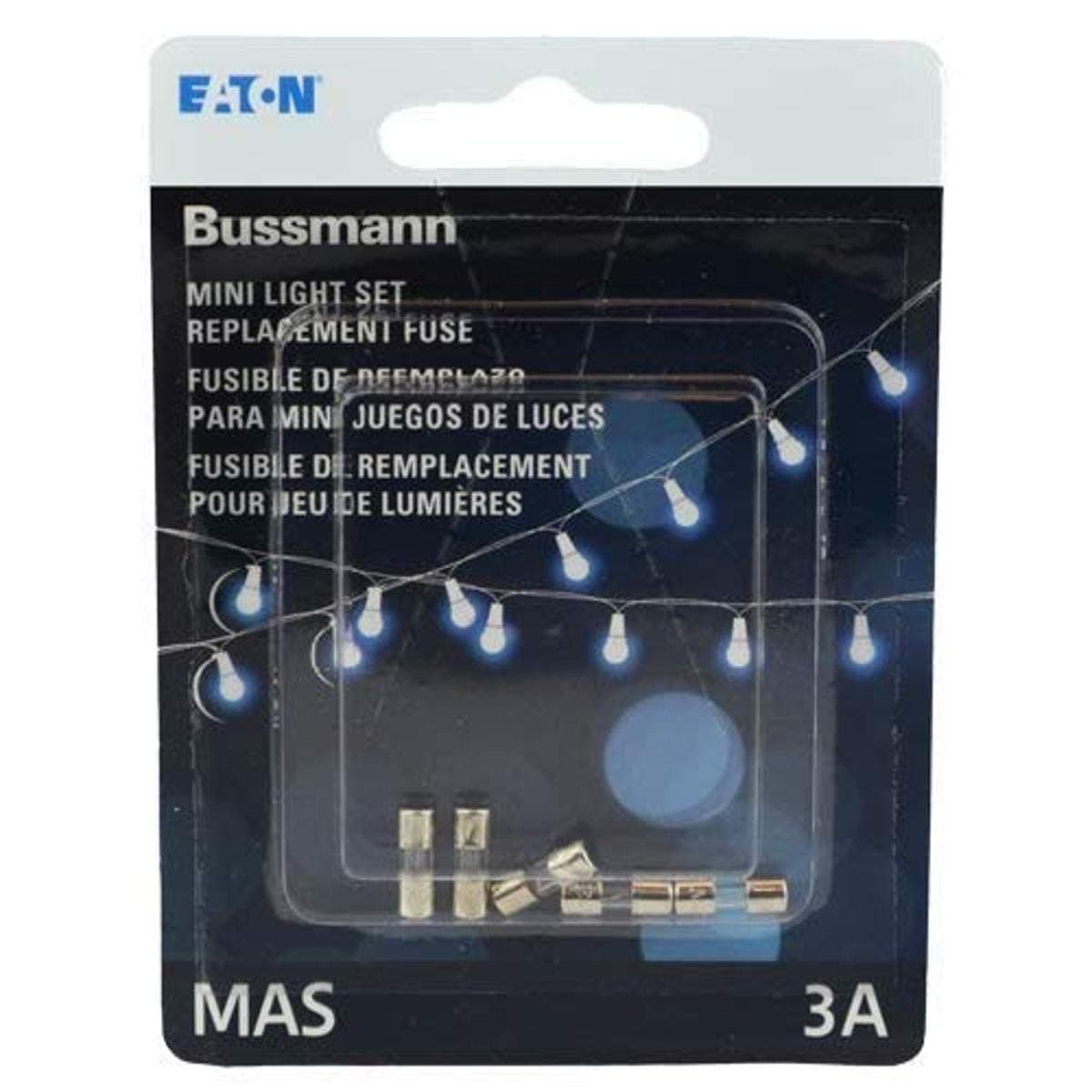 Cooper Bussmann BP/MAS-3A 3 Amp Glass Fast Acting Cartridge Fuse 125V Ul Listed in Buss Blue Packaging, Carded, 5-Pack, Piece