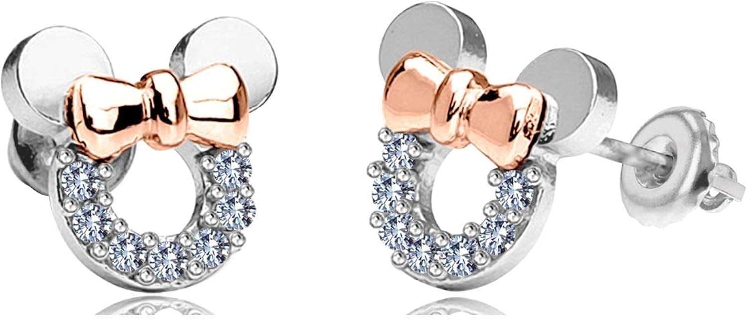 Gemstone Jewellery White & Rose Rhodium Plated 925 Silver White CZ 8mm Stud Earrings Screw Back