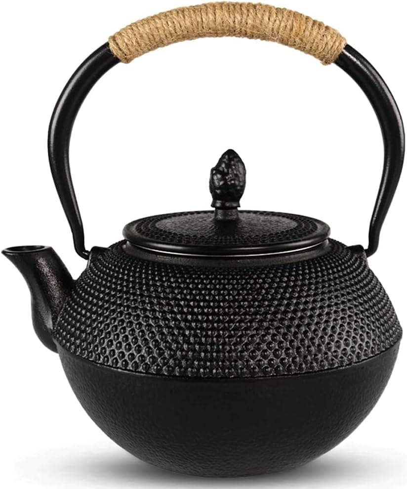 SENKUO Cast Iron Teapot Set Tetsubin Stainless Steel Infuser, Iron Tea Kettle with Bright Enameled Interior to Prevent Rust, 40 Ounce/1200ml