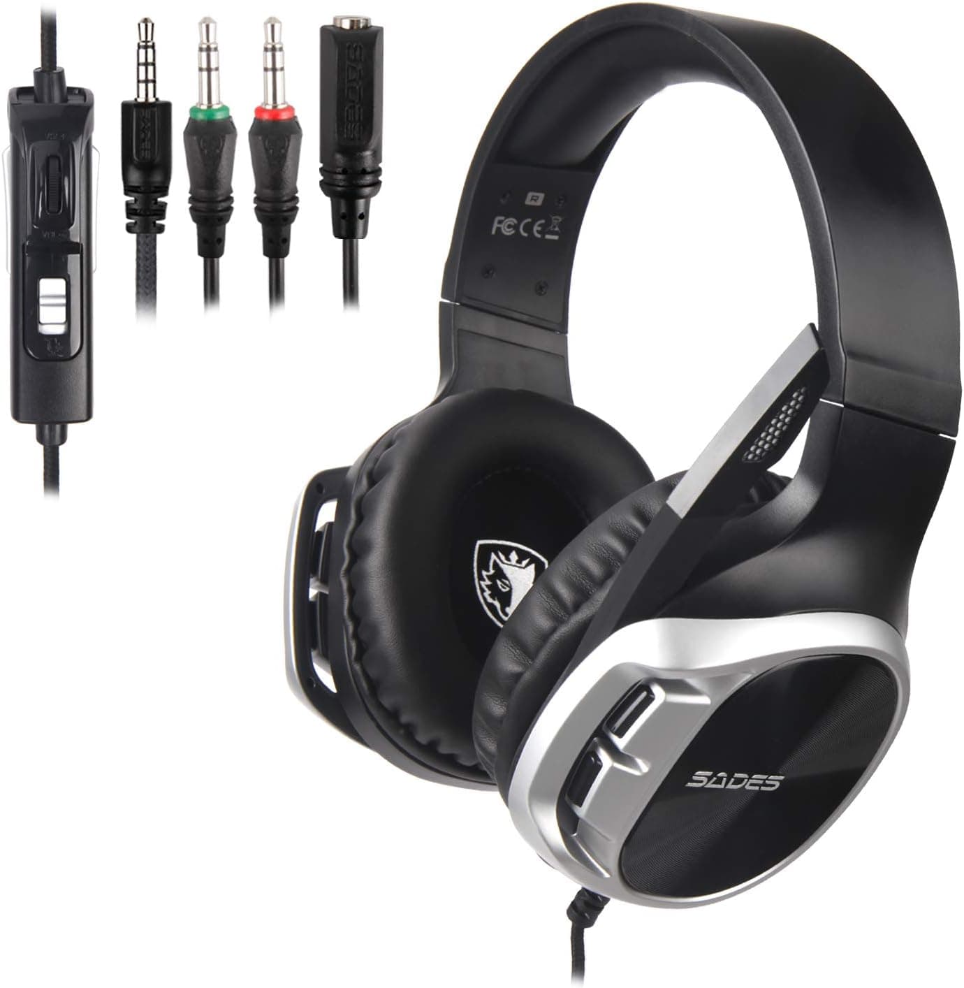 PS4 Gaming Headset SADES R17 Wired Noise Cancelling Over Ear Headphone with Mic for New Xbox one Laptop PC Mac Cellphone(Black &Silver)