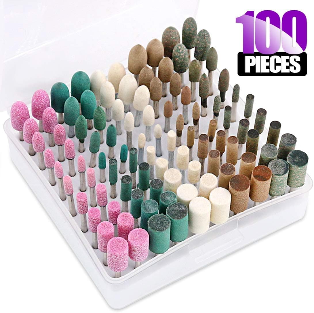 Swpeet 100Pcs Colorful Polishing Buffing Grinding Wheel Bits with 1/8 Inch Shank Wool | Sesame | Rubber | Cowhide Grinding Tools Perfect for Dremel Rotary Tools Electric Grinding Accessories