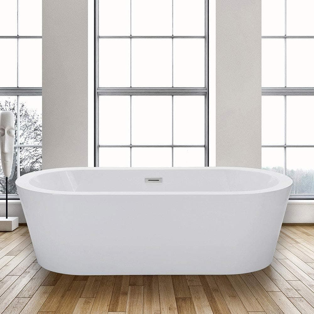 WOODBRIDGE 67" X 32" Acrylic Freestanding Bathtub Contemporary Soaking Tub with Brushed Nickel Overflow and Drain, B-0002 / BTA1504