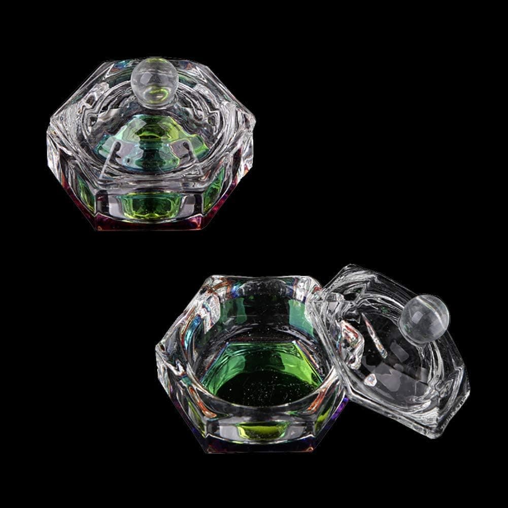 GSHLLO 2 Pcs Colorful Nail Art Glass Acrylic Dappen Dish Liquid Powder Crystal Cup Glassware Tools with Lid A