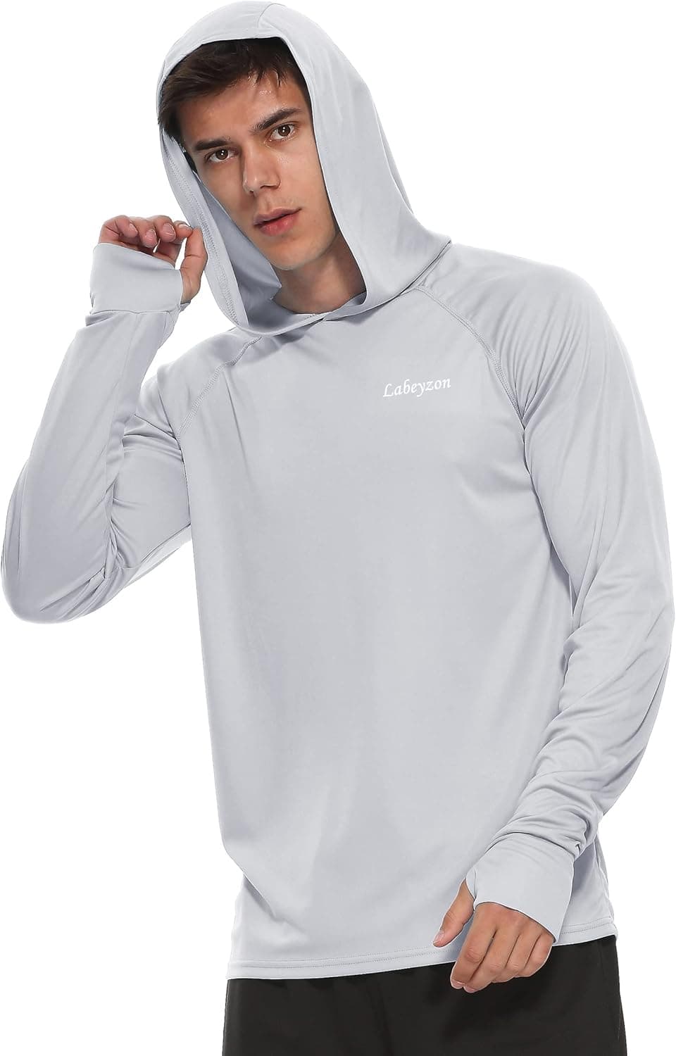LABEYZON Men's Outdoor UPF 50+ Sun Protection Hoodie Long Sleeve T-Shirt Quick Dry UV Shirt Running Fishing with Thumbholes