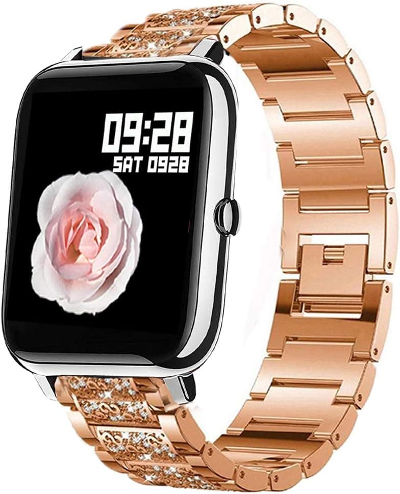 Compatible for Donerton Smartwatch Band, Jewelry Diamond Straps Compatible for Donerton Smartwatch / FirYawee Smartwatch / Virmee VT3 / Popglory P22 Smartwatch / itouch air 3 40mm and more (Rose Gold)
