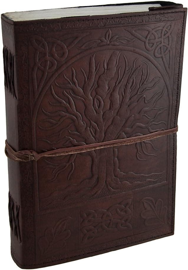 Large Embossed Leather Celtic Tree of Life 184 Leaf Diary Journal