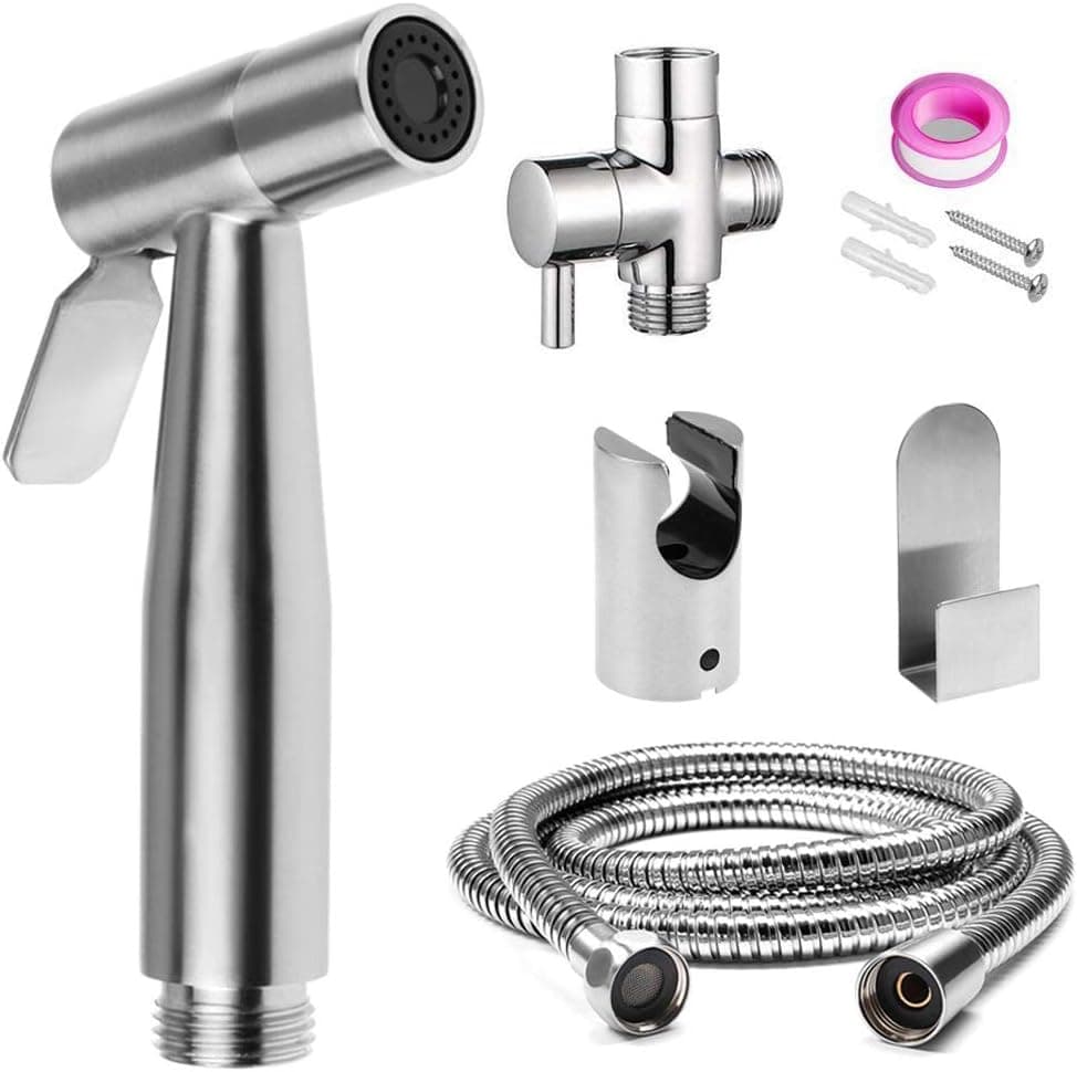 ESOW Handheld Bidet Sprayer for Toilet, Bidet Premium Quality Complete Set in 57.8" Hose, T-Valve, Tank/Wall Mount Multifunctional Installation, Personal Hygiene & Handheld Sprayer for Muslim Shower