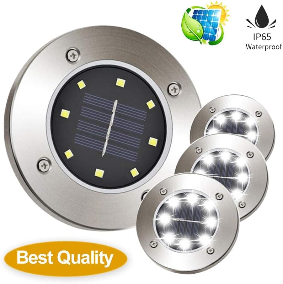 one into Solar Ground Lights Decoration Lights Garden Pathway Outdoor In-Ground Lights Disk Lights LED Outdoor Lighting As Seen On TV Pack 4 Decoration (White)