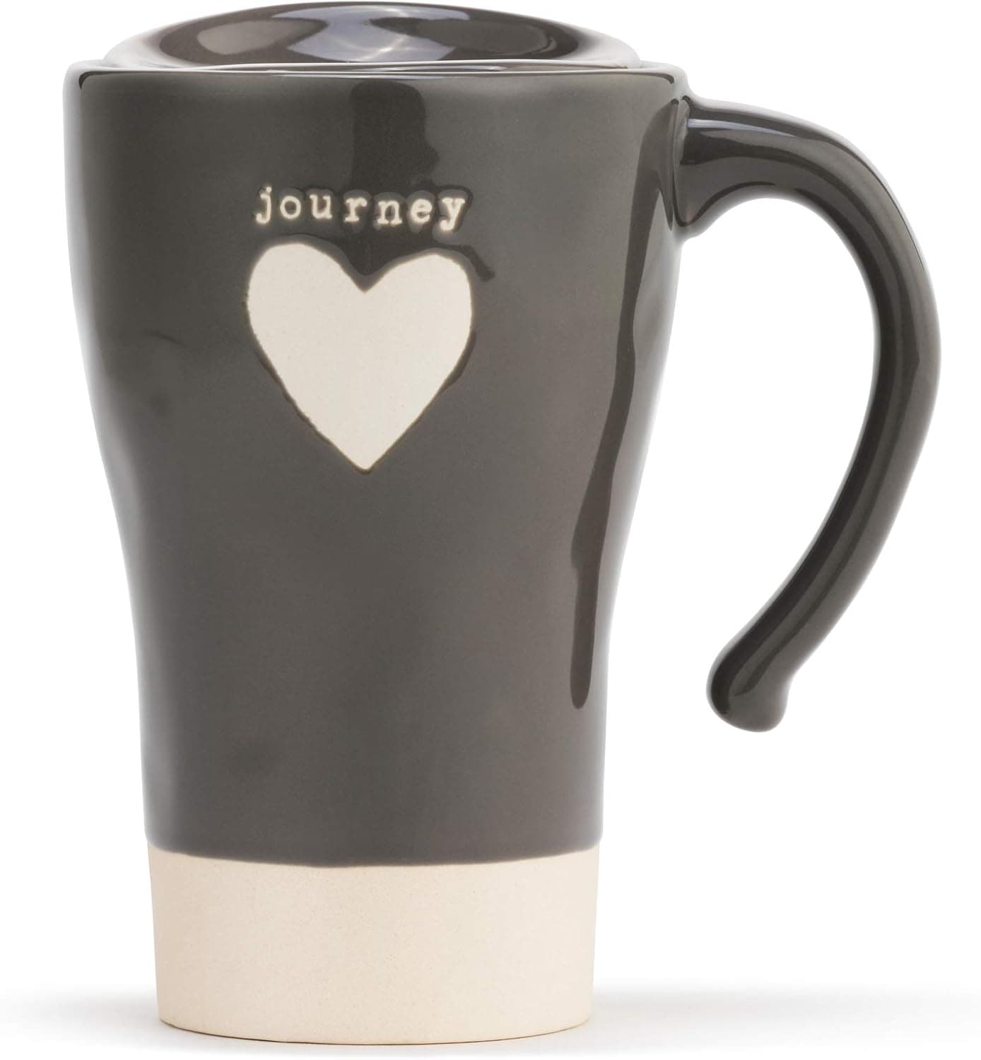 Demdaco Journey Cream Heart Grey 12 ounce Stoneware Travel Tumbler Mug with Lid