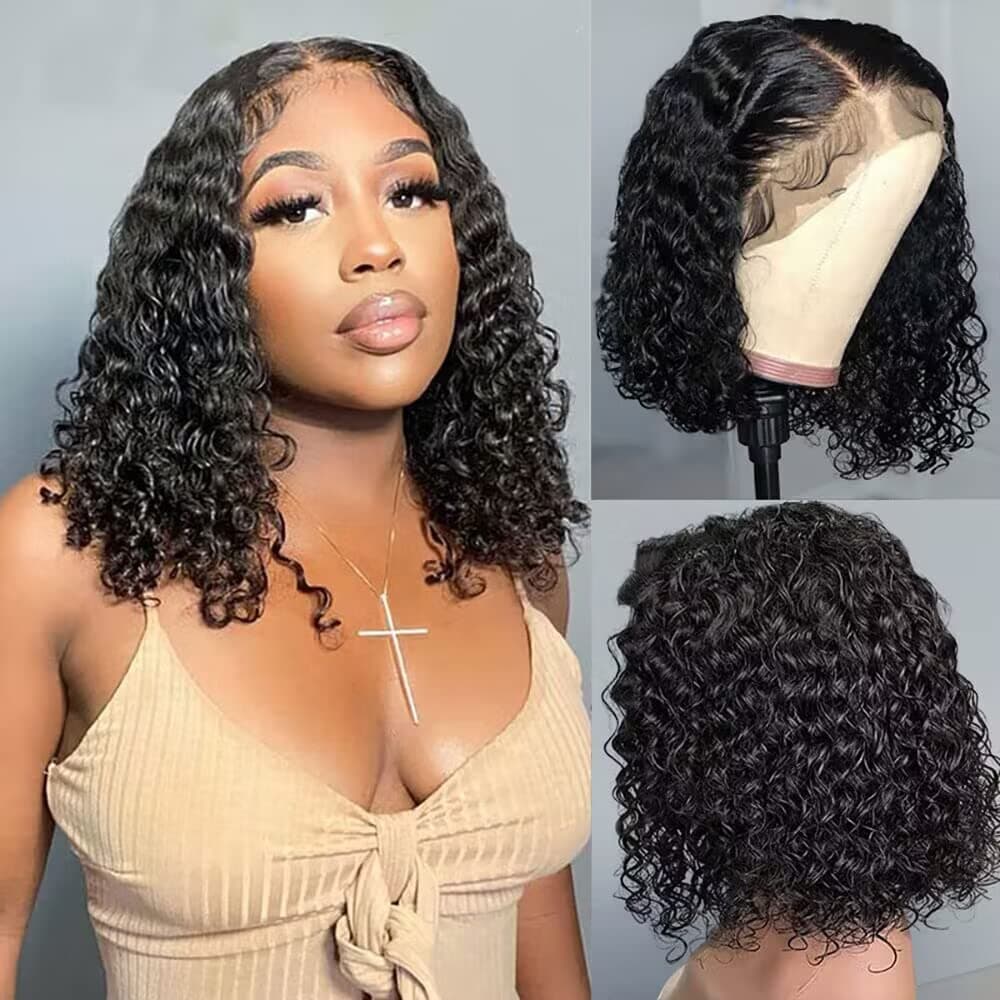 hibaby Curly Lace Front Wigs Human Hair Wigs for Black Women Natural Color Brazilian Human Hair Wigs with Baby Hair Pre Plucked Natural Hairline (8 inch)