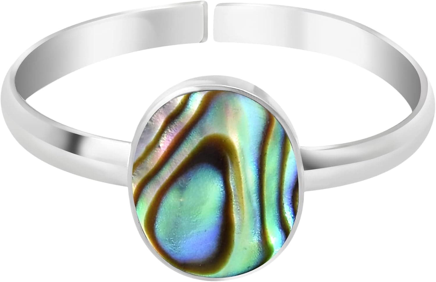 AeraVida Cute Oval Abalone Shell .925 Sterling Silver Toe/Pinky Ring | Cute Wedding Rings For Women | Comfort Fit Silver Rings for Women | Gift for Women