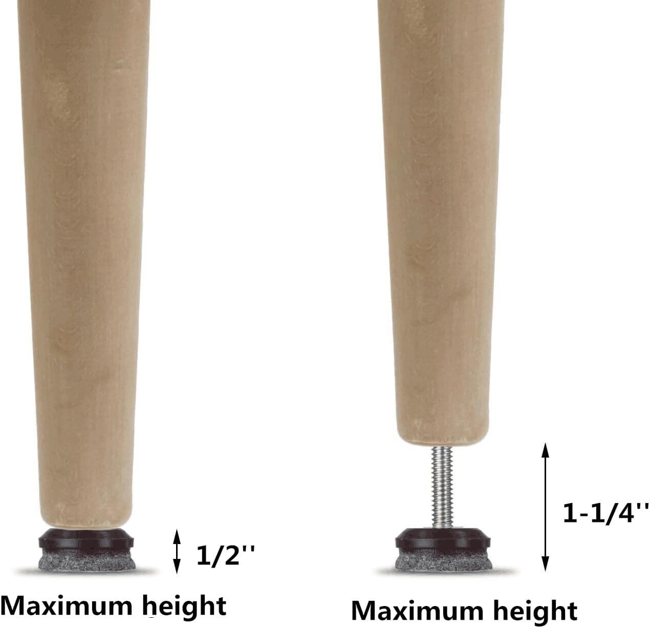 Hankun Furniture Levelers, Heavy Duty Height Adjuster Felt Leveling with T-Nut, Screw On Chair Table Bed Furniture Legs, Adjustable Furniture Feet -1/4-20 - 12 Pack.