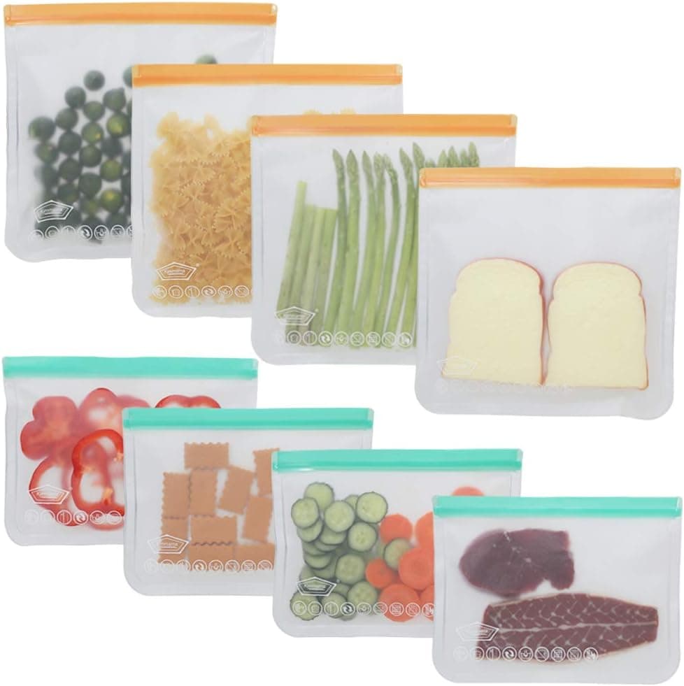 Reusable Storage Bags Food Storage - 8 Pack(4 Gallon Bags + 4 Sandwich Bags) BPA Free Food Freezer Bags with Ziplock for Bread Fruits Vegetable Pasta