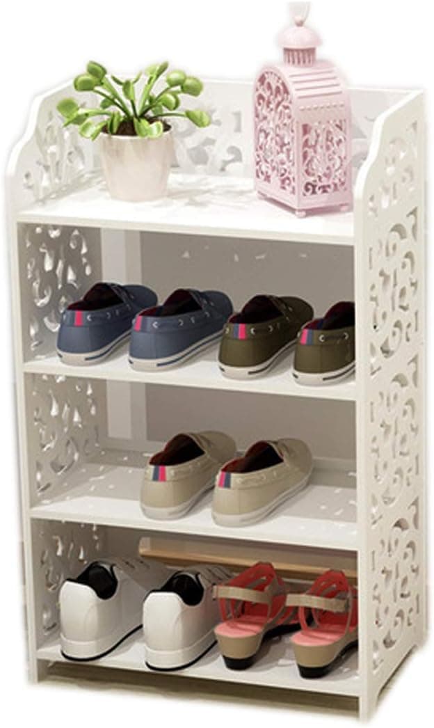 Riipoo Shoe Rack, WPC 4-Tier Widen Shoe Tower Rack, Floor Stand Shoe Shelf, Simple Assembly Space Saving Storage Organizer Cabinet for Shoes and Others, 24.4” x 9.6” x 27.9” (White)