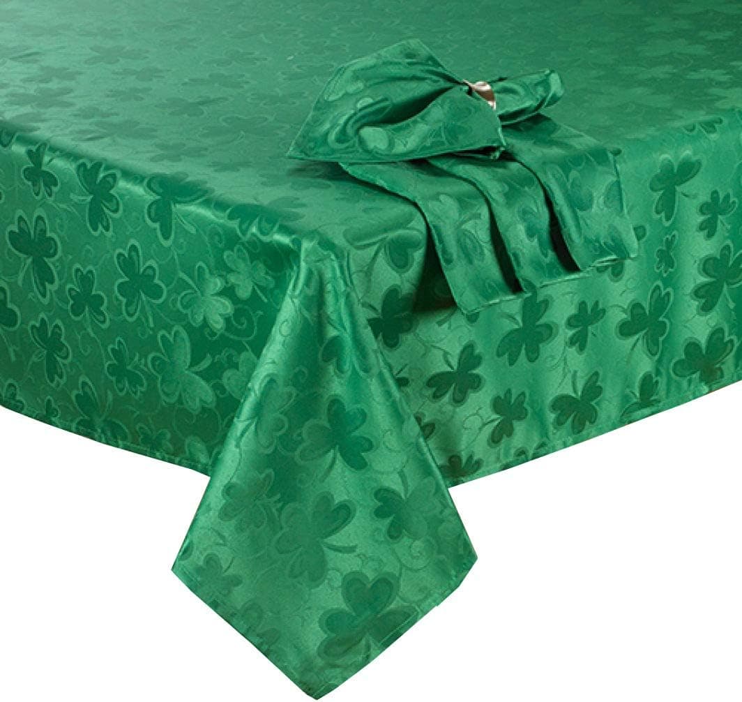 St Patrick’s Day Tablecloth Green Shamrock Damask Easy-Care Fabric (60 x 102 Rectangle