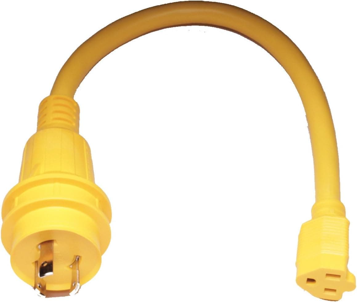 Marinco 105A Marine Electrical Shore Power Pigtail Adapter (30-Amp 125-Volt Locking Male to 15-Amp 125-Volt Straight Blade Female, Yellow)