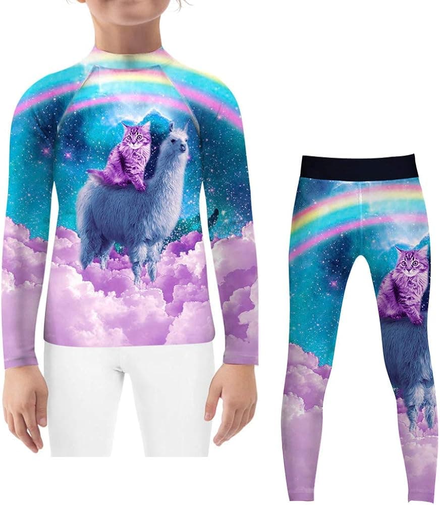 O2TEE Kids Funny Laser Eyes Cat Galaxy Rash Guard NOGI BJJ Spats Set