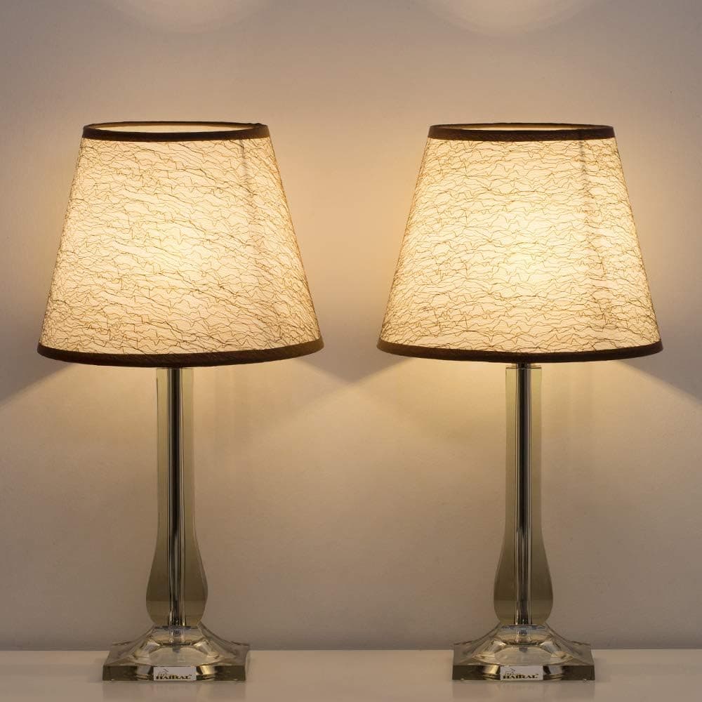 HAITRAL Bedside Table Lamps Set of 2 - Modern Bedside Desk Lamps with Acrylic Base, Stylish Nightstand Lamps for Bedroom, Living Room, Office, College Dorm, Den - Black (HT-TH100-41X2)