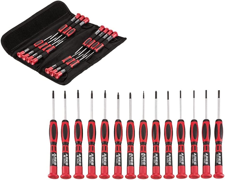 ARES 70602-14-Piece Precision Screwdriver Set - S2 Steel Screwdriver Shafts - Phillips, Slotted, Torx, & Pentalobe Sizes - Convenient Storage Pouch Included