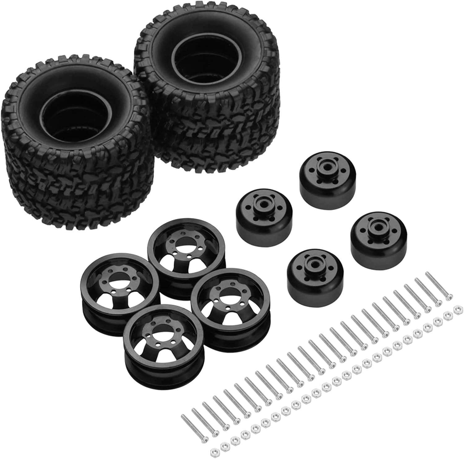 GoolRC 4PCS RC Tire with Wheel Rim, Metal Single Wheel Hub 4WD Replacement for 1/16 WPL C14 C24 B14 B24 B16 RC Military Truck (Black)
