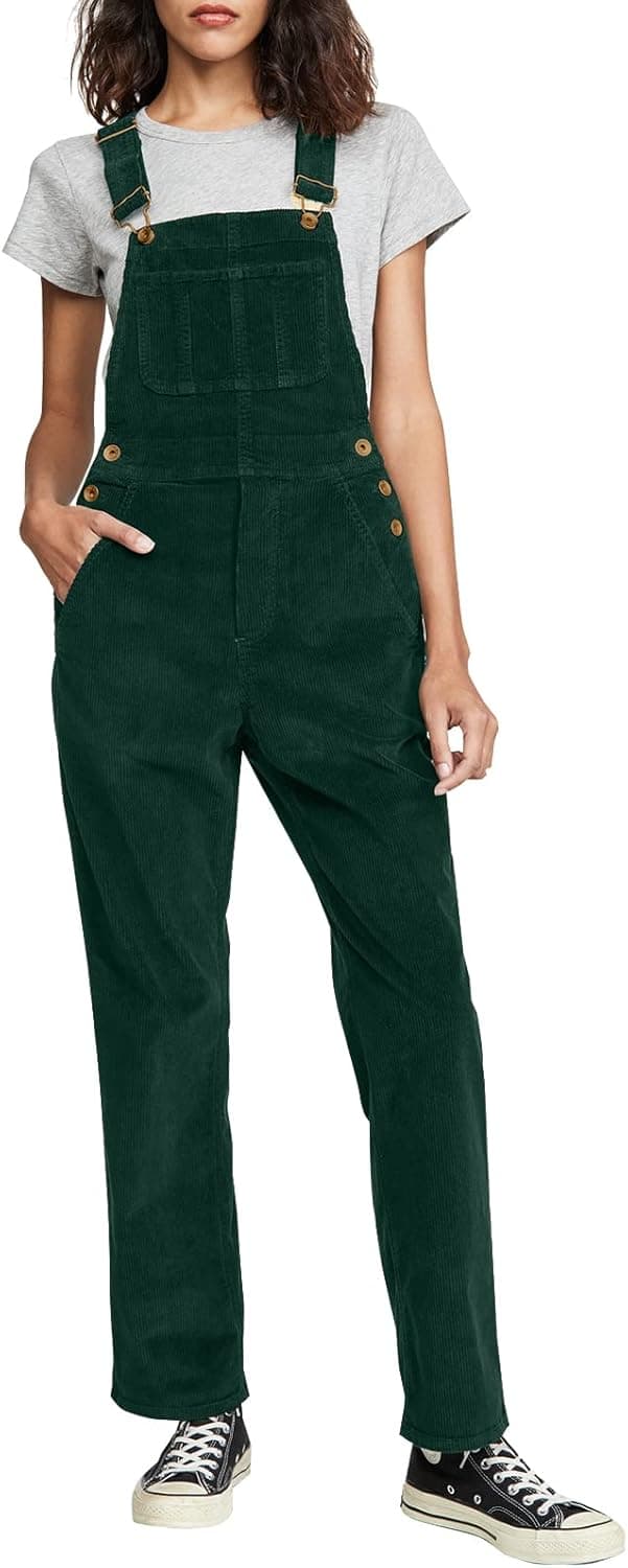 ZAFUL Women's Casual Sleeveless Straps Overalls Wide Leg Corduroy Jumpsuits Loose Rompers with Pockets