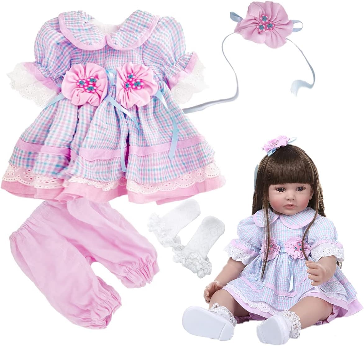 Pedolltree Reborn Baby Doll Clothes 22 inches Girl Newborn 20-23" Lifelike Reborn Dolls Matching Clothing Accessories Outfit 3 pcs Set