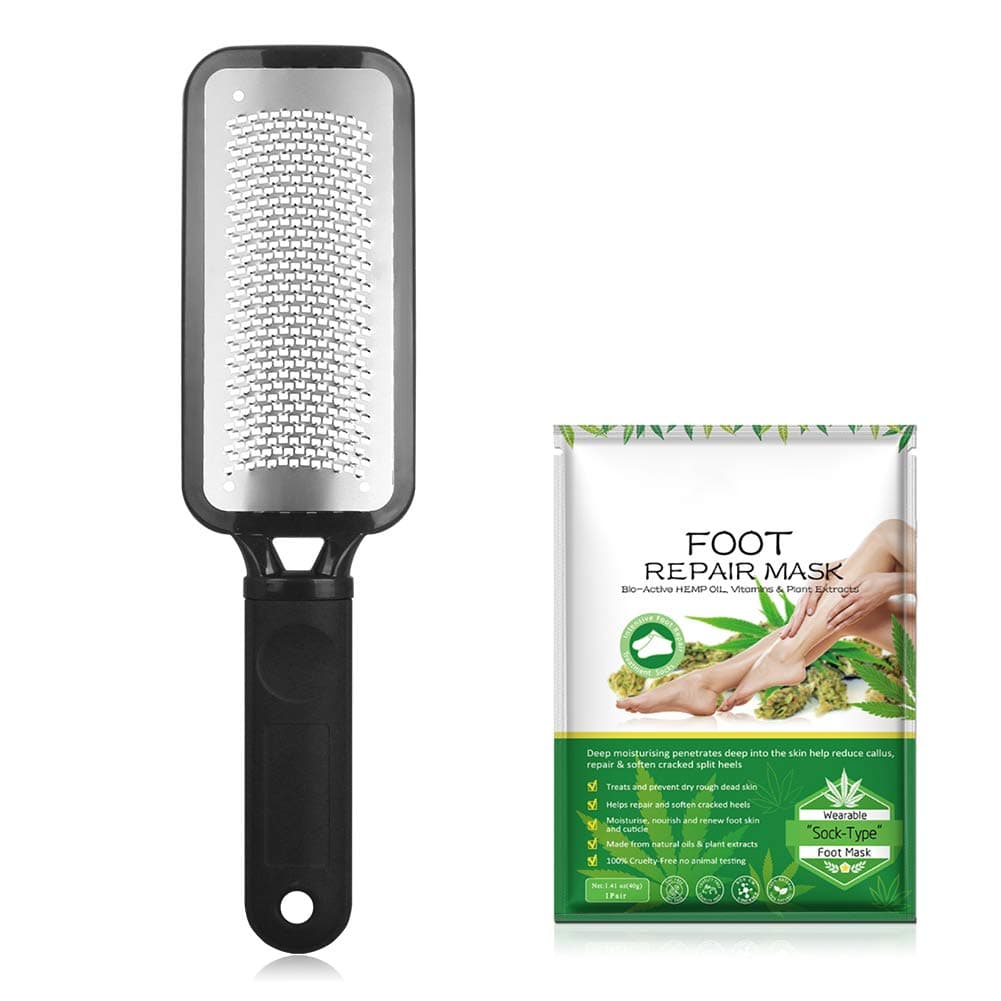 TurritopsisD Foot File with Foot Mask, Colossal Pedicure Rasp Professional Stainless Steel Feet File to Remove Hard Skin and Callus Dead Skin, Used On Both Dry and Wet Foot Care(Black)