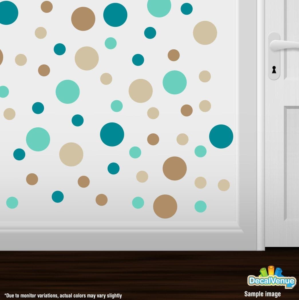 Set of 60 Circles Polka Dots Vinyl Wall Graphic Decals Stickers (Turquoise/Light Brown/Beige/Mint Green)