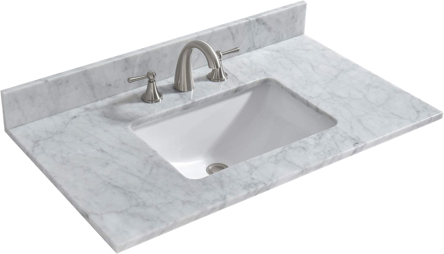 WOODBRIDGE 37" x 22" Carrara Marble Vanity Top, High-end and Classic Natural Stone Top, White Rectangular Vitreous China Bowl with Safety Overflow, Fits Most Standard 36" W x 21" Vanity Cabinet