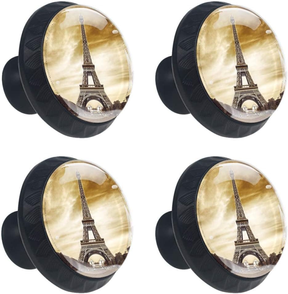 DEYYA Eiffel Tower in Paris Crystal Glass Drawer Knob Pull Handle 30mm Ergonomic Circle Cabinet Handle with Screws 4 PCS
